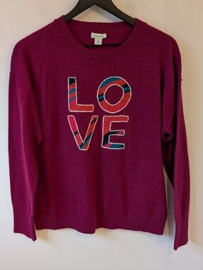 Sundance Women's Wool Blend LOVE Crewneck Sweater Medium